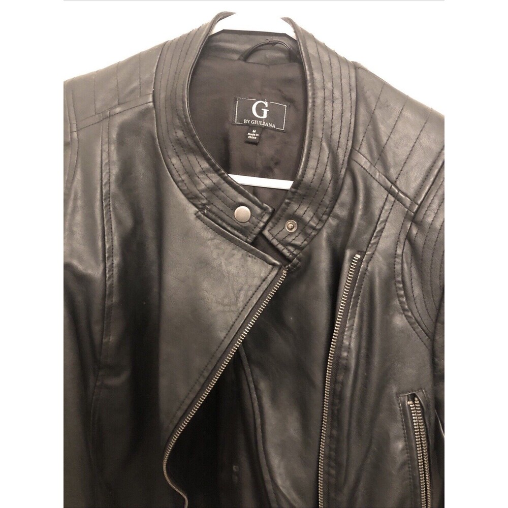 G by Giuliana Women's Polyurethane Jacket Medium Full Zip with Zip Pockets Black